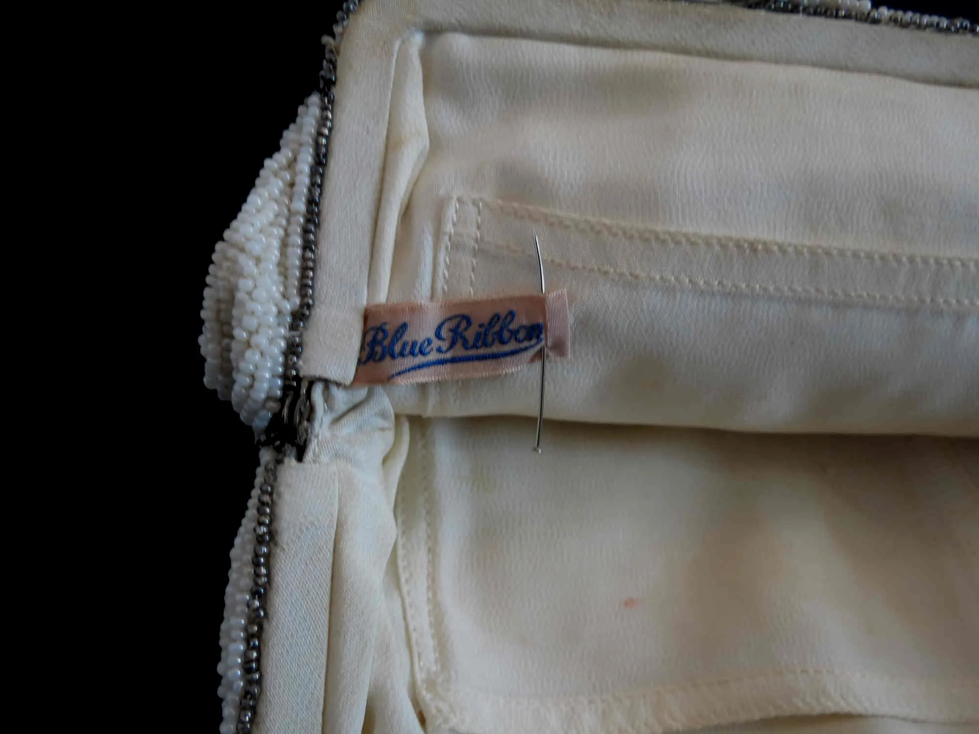 1940s Silver & White Beaded Dance Purse, Evening Bag, by Blue Ribbon