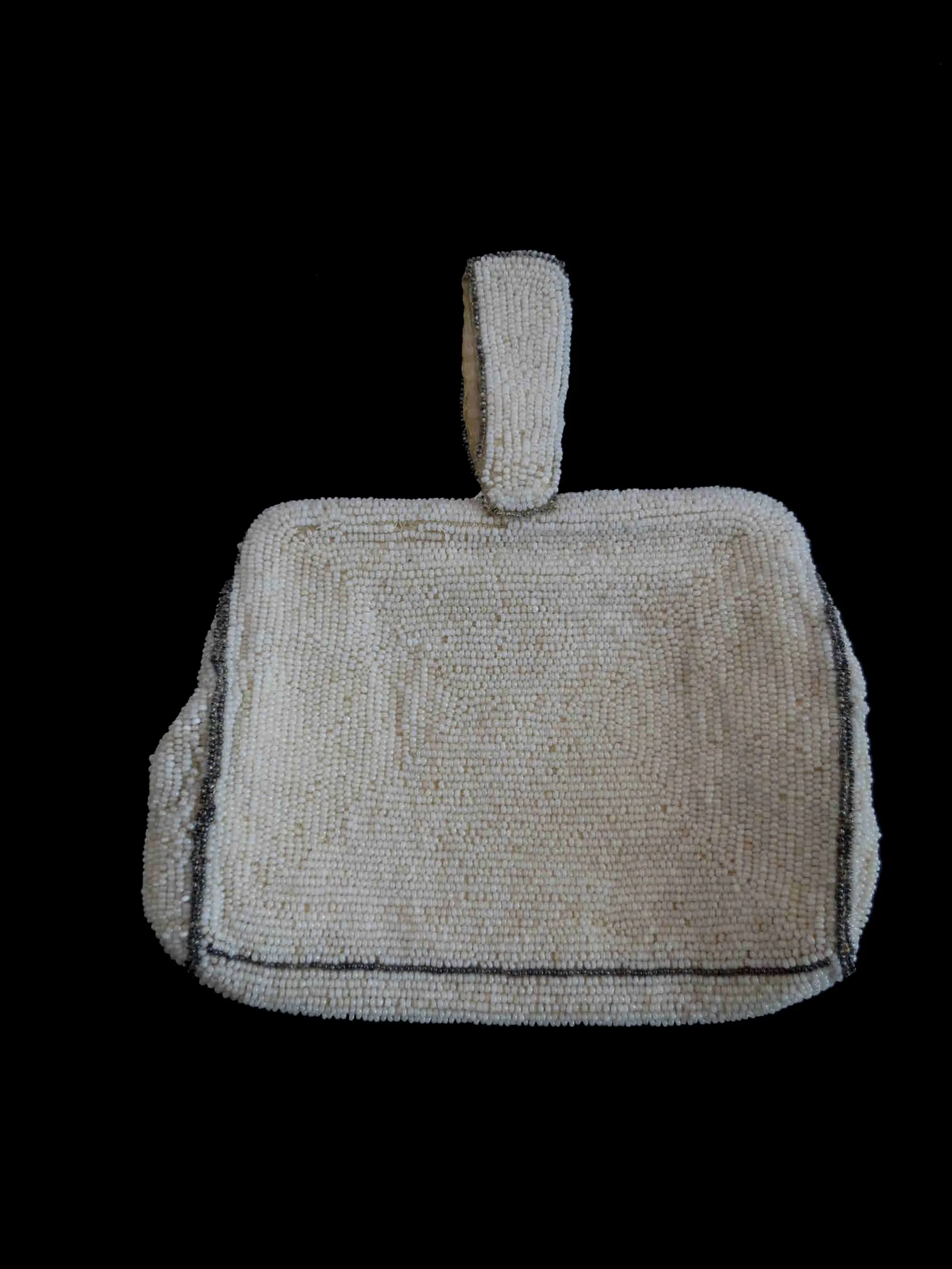 1940s Silver & White Beaded Dance Purse, Evening Bag, by Blue Ribbon