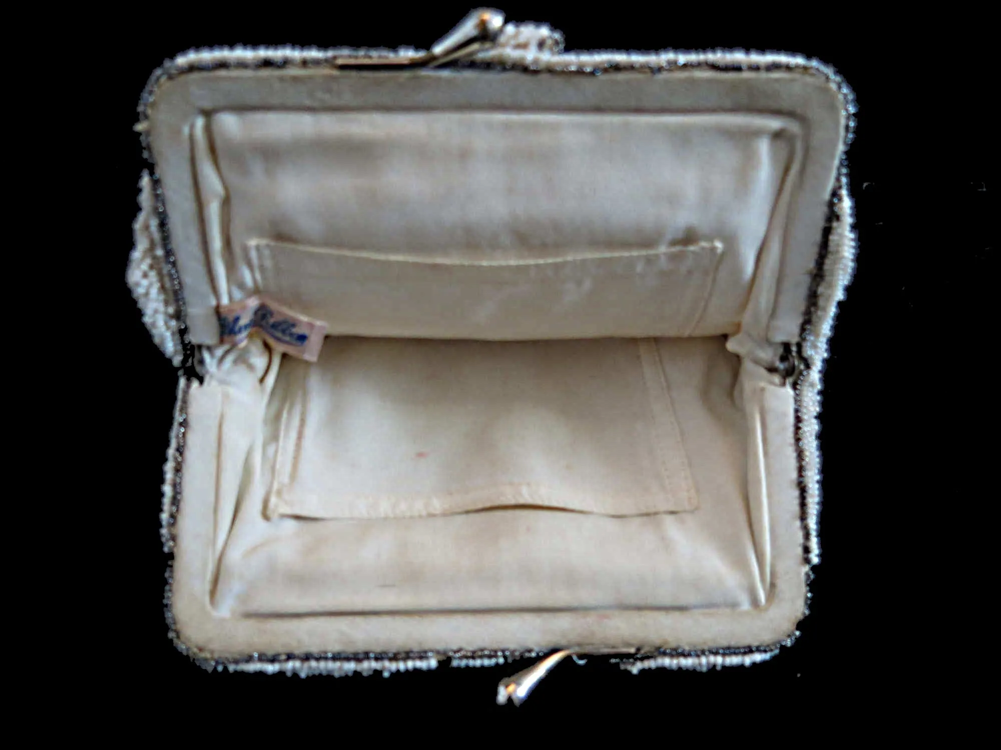 1940s Silver & White Beaded Dance Purse, Evening Bag, by Blue Ribbon