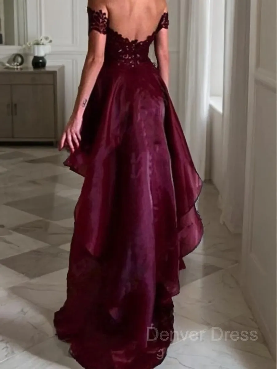 A-Line Off-the-Shoulder Asymmetrical Organza Evening Dresses With Appliques Lace