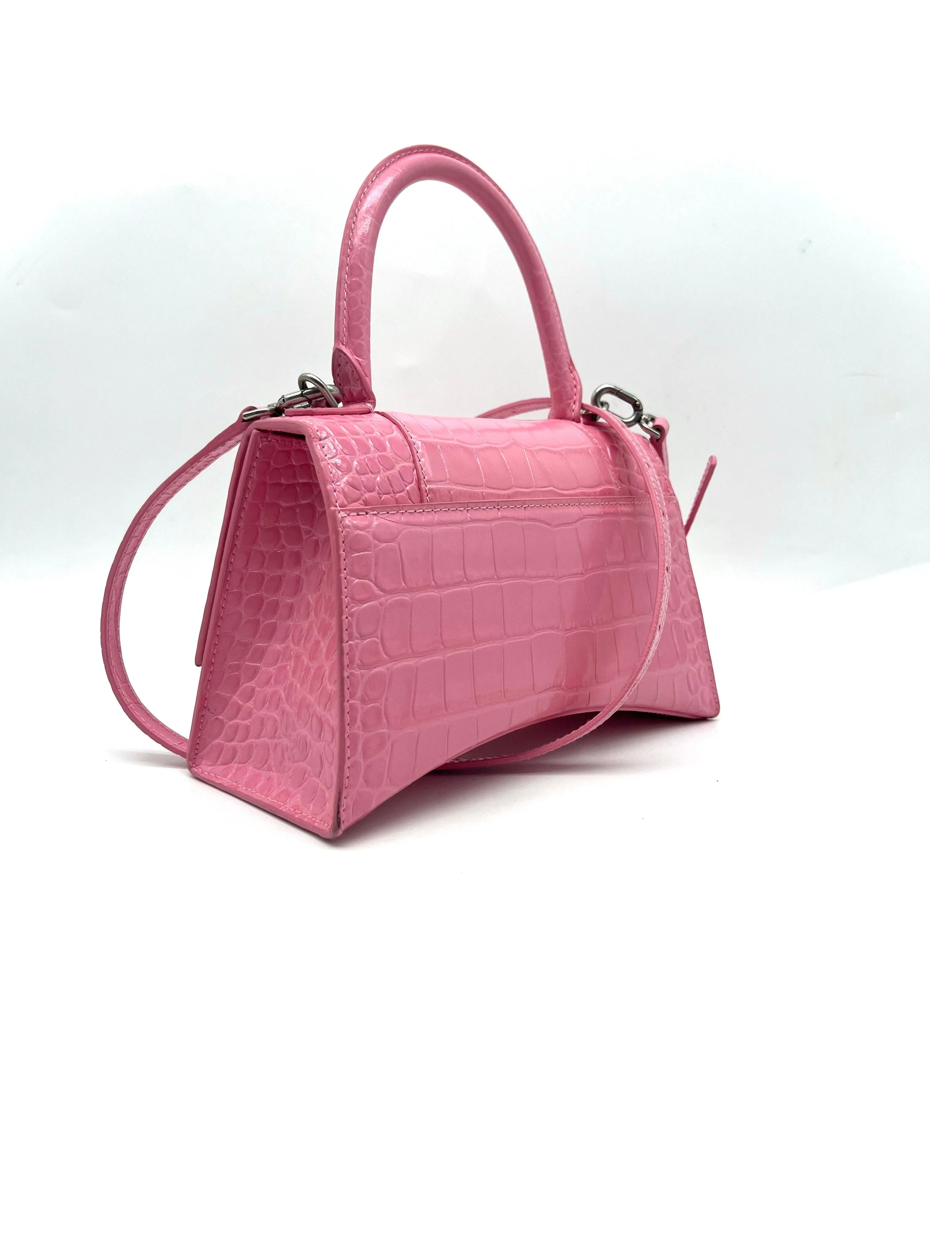 BALENCIAGA Hourglass Small Pink Crocodile top handle