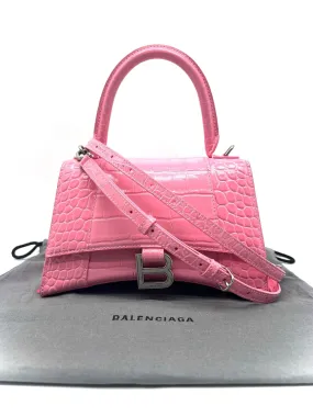 BALENCIAGA Hourglass Small Pink Crocodile top handle