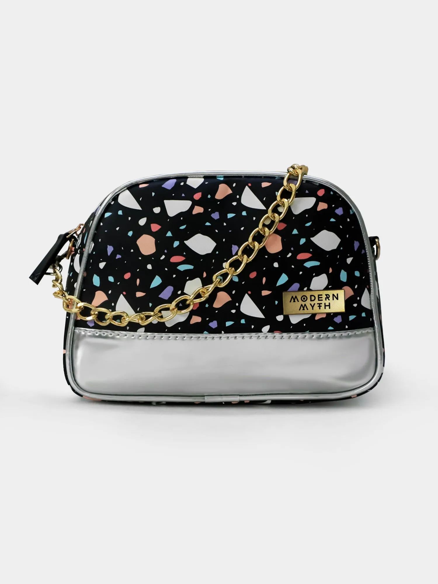 Black & Silver Marble Dome Crossbody Bag | Modern Myth