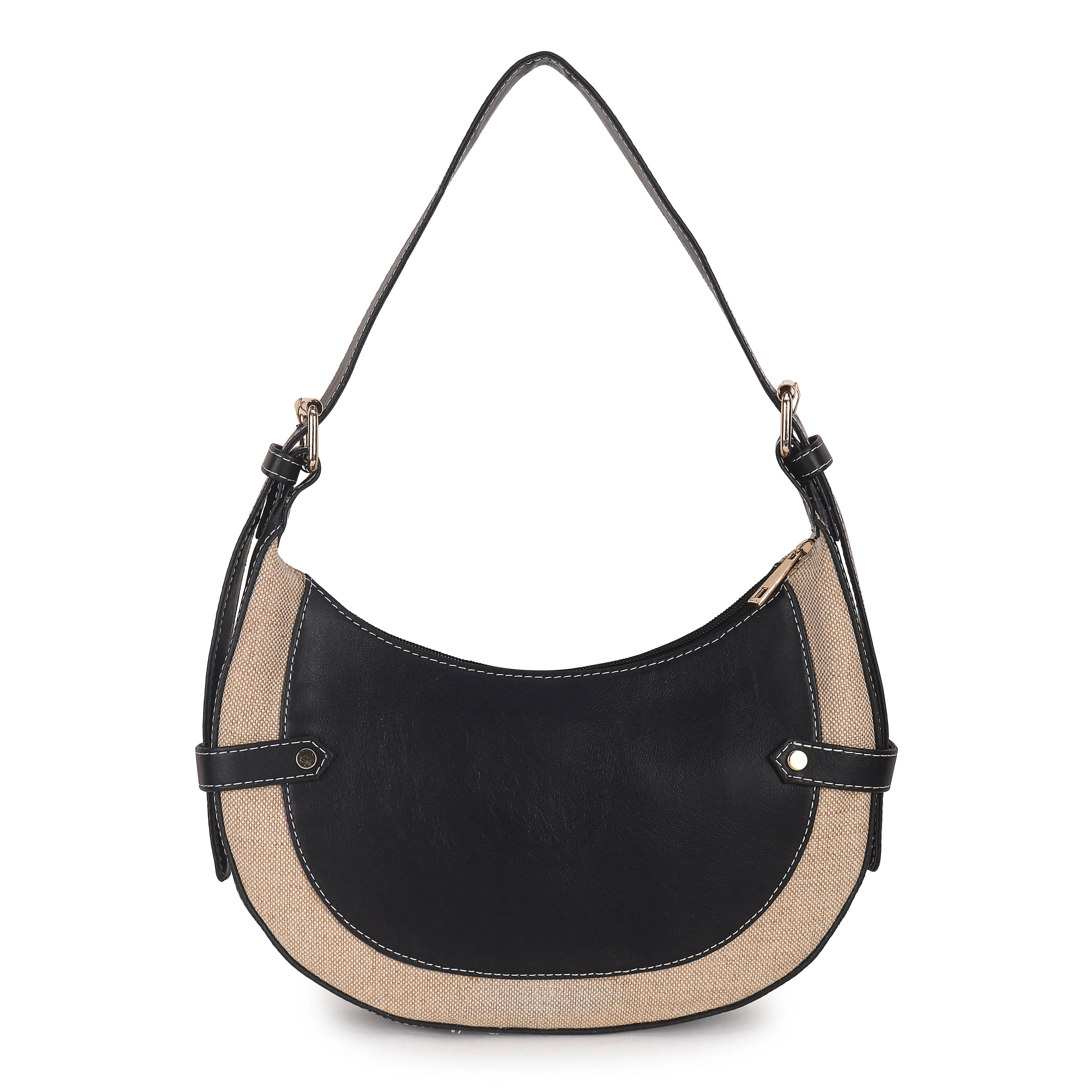 Black Beige Baguette Hand Bag