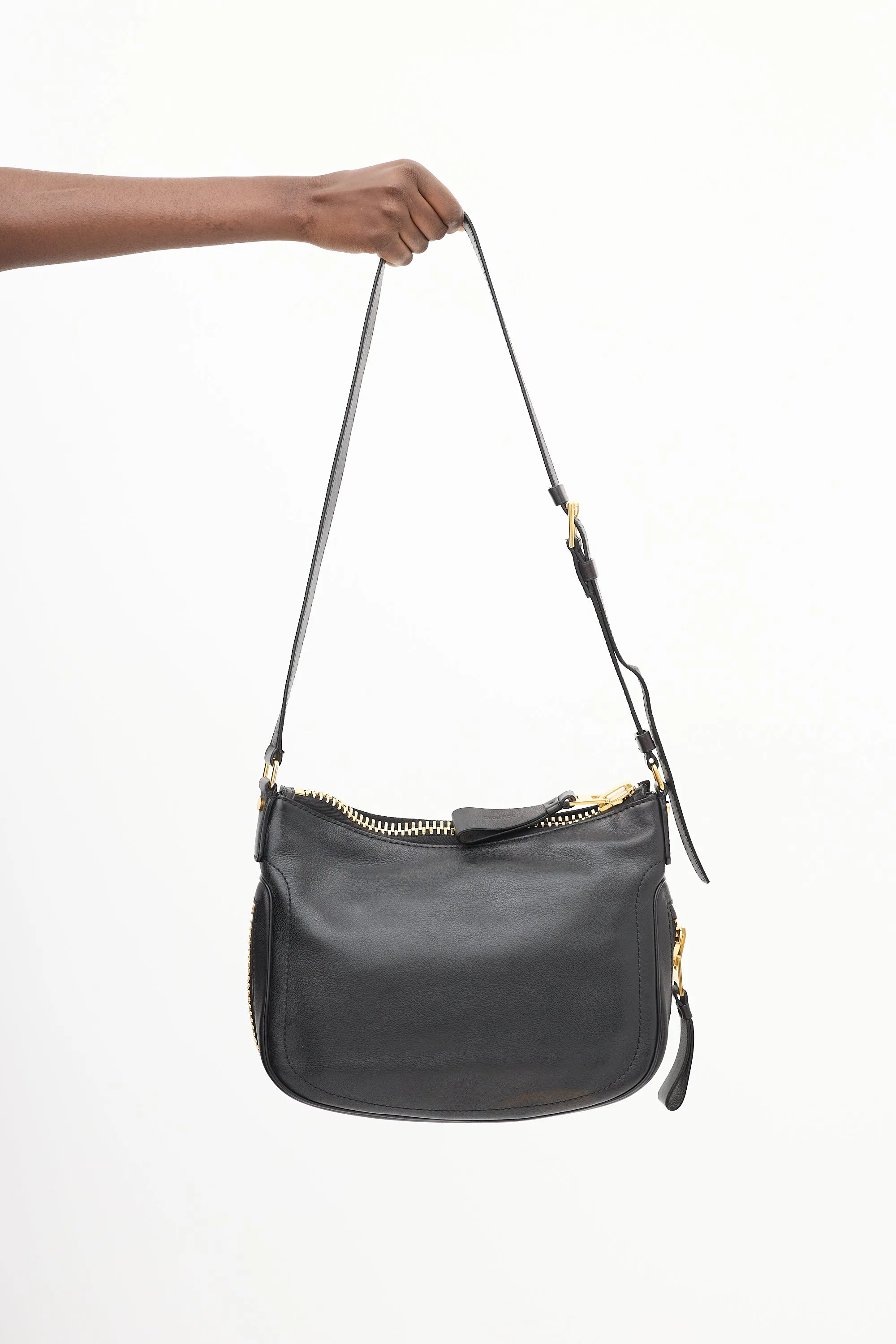 Black Leather Medium Jennifer Simple Zip Bag
