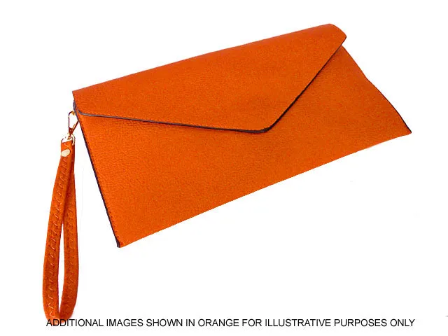 BLACK OVER-SIZED ENVELOPE CLUTCH BAG WITH LONG CROSS BODY AND WRISTLET STRAP