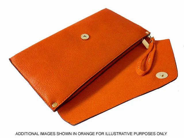BLACK OVER-SIZED ENVELOPE CLUTCH BAG WITH LONG CROSS BODY AND WRISTLET STRAP
