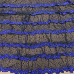 Black with Blue Abstract Embroidered Tulle Fabric