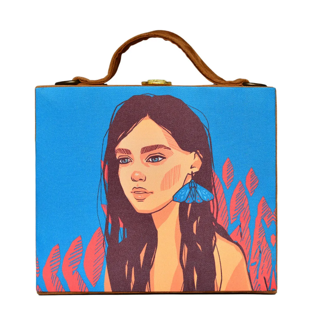 Brown Hair Lady Printed Suitcase Style