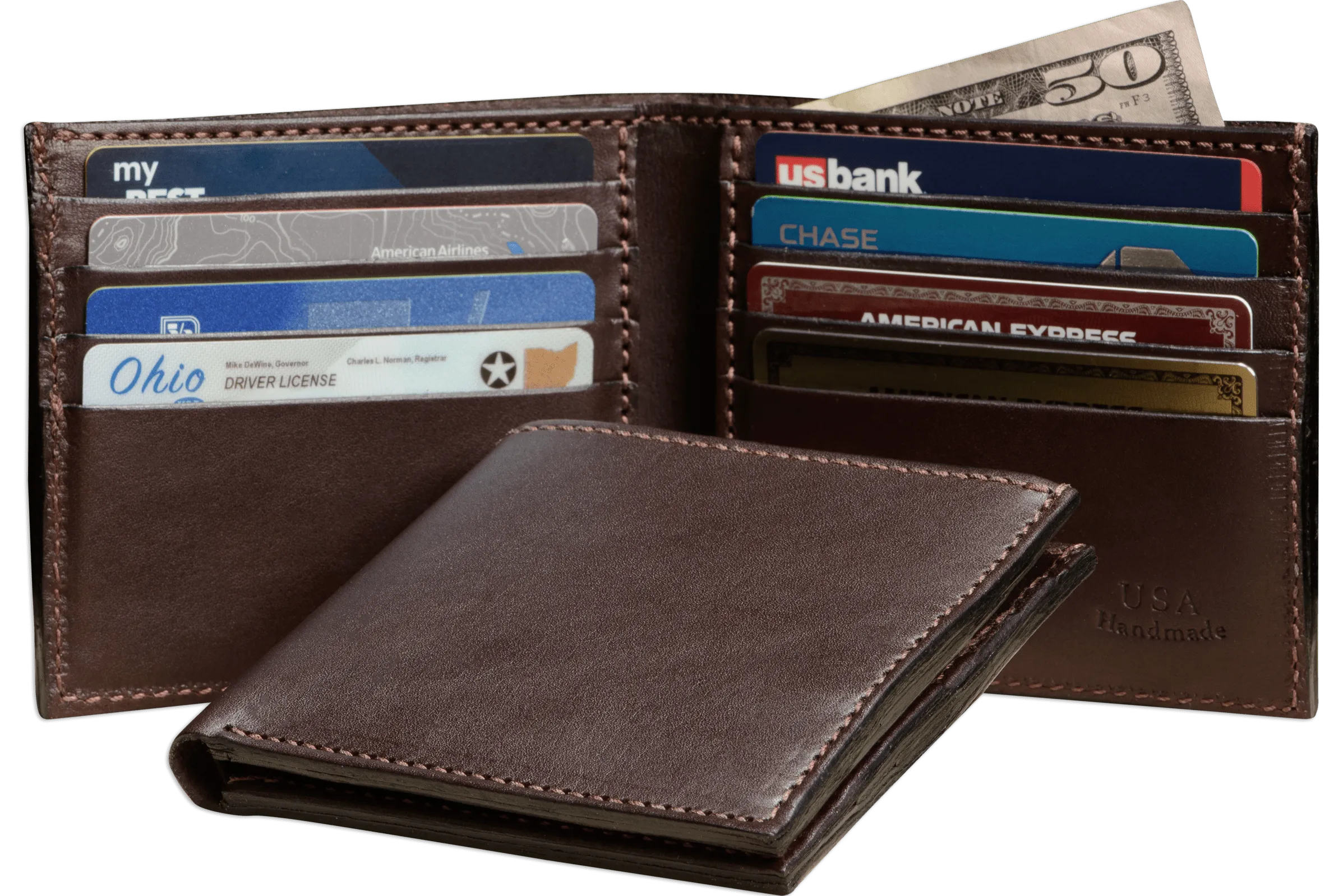 Brown Premium Leather 8 Card Slot Bifold Wallet