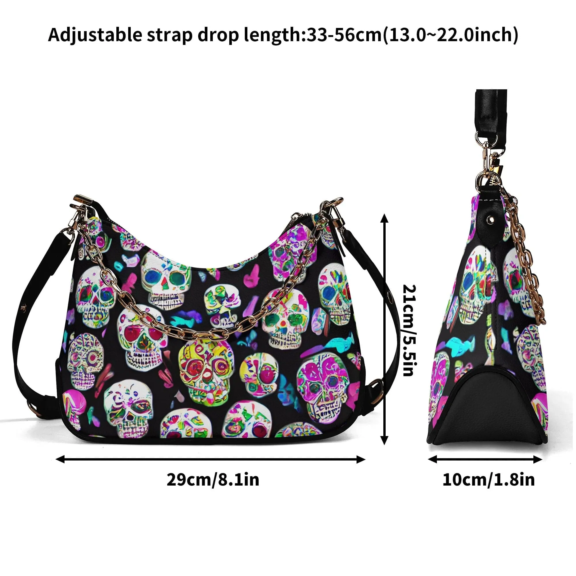 Colorful Skulls Cross-body Bag With Chain Decoration