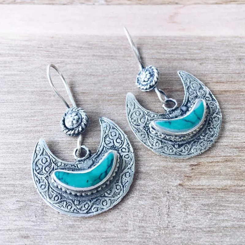 Crescent Kuchi Tribal Earrings - Green