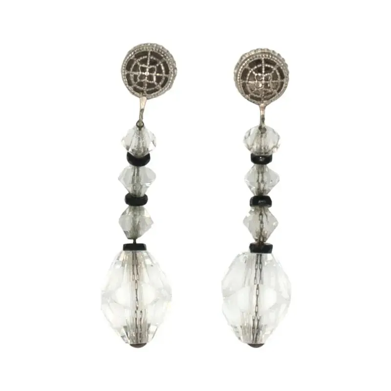 Crystal Drop Earrings with Onyx & Filigree