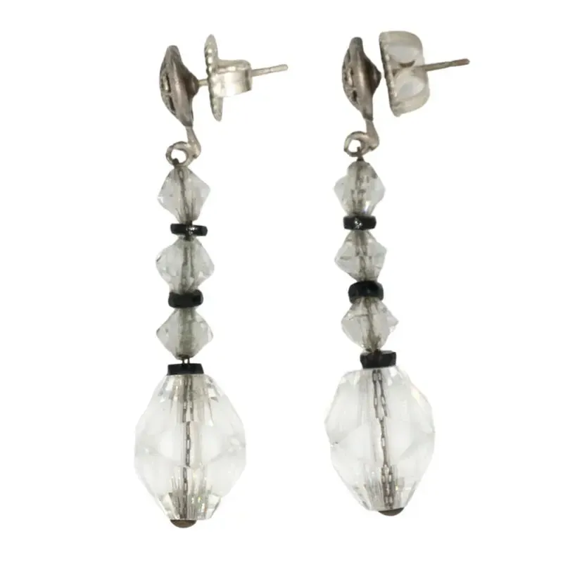 Crystal Drop Earrings with Onyx & Filigree