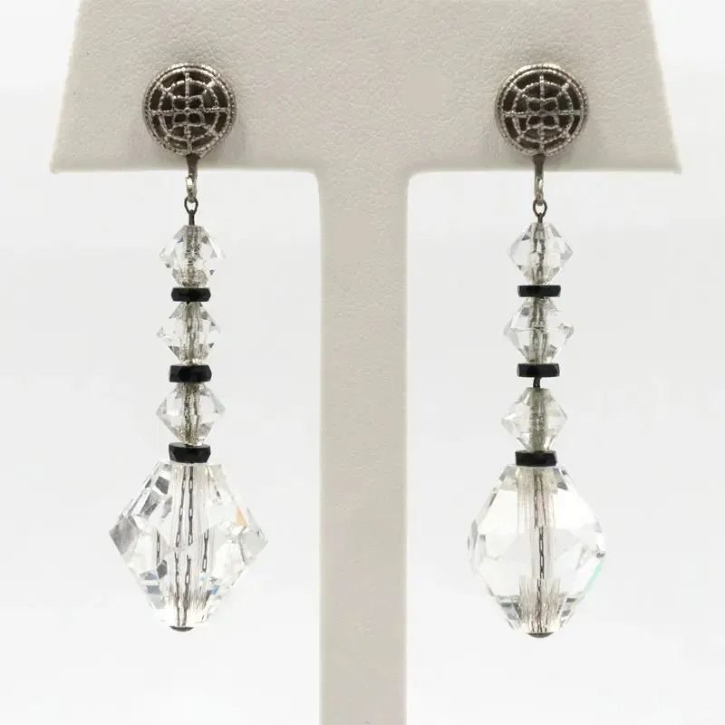 Crystal Drop Earrings with Onyx & Filigree