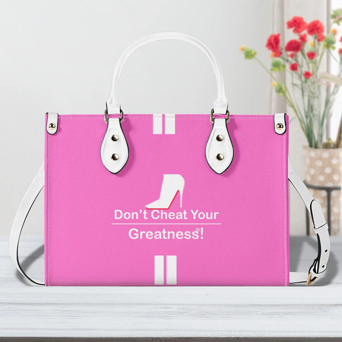 DCYG White Red Bottoms & Pink Multiple Sizes Upgraded Luxury Women PU Leather Handbag