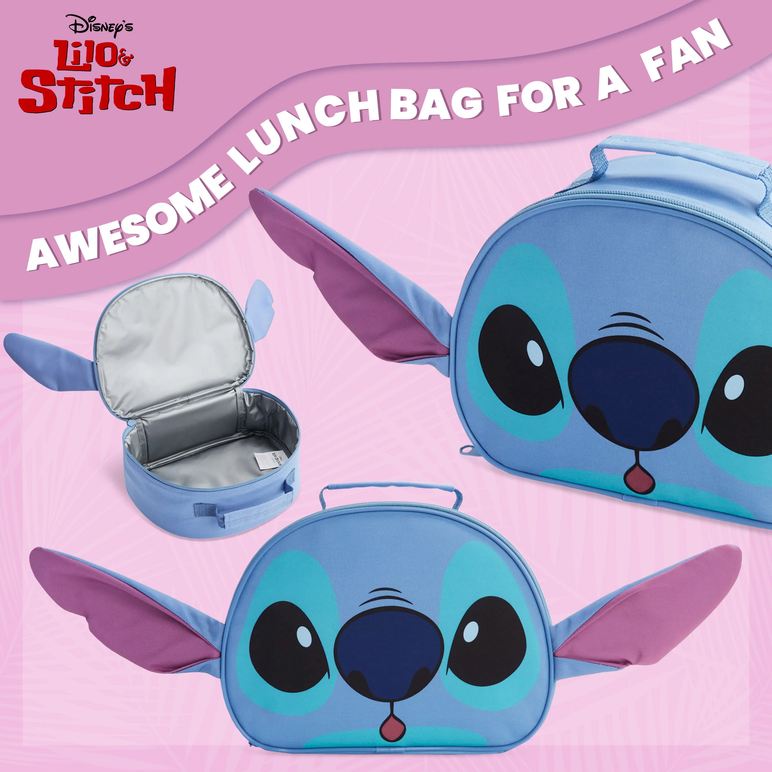 Disney Stitch Kids Lunch Bag with Insulated Lining, Lunch Cooler Bag for School  (Blue 3D)
