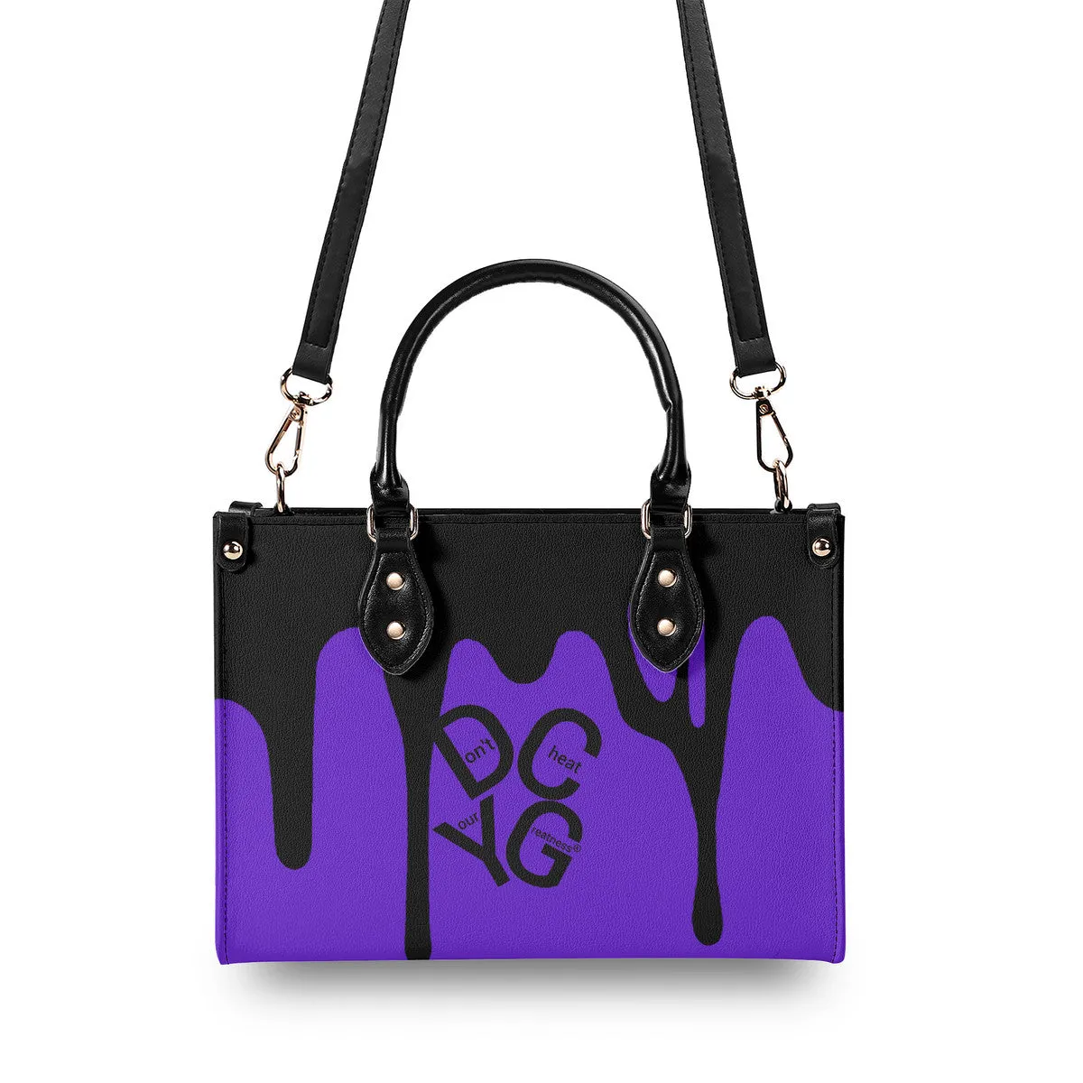 DRIP LO Black Logo & Purple Multiple Sizes Upgraded Luxury Women PU Leather Handbag