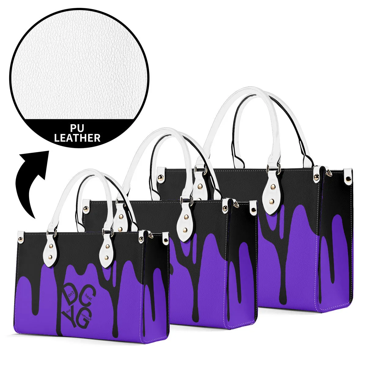 DRIP LO Black Logo & Purple Multiple Sizes Upgraded Luxury Women PU Leather Handbag