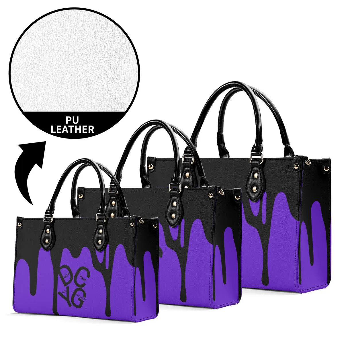 DRIP LO Black Logo & Purple Multiple Sizes Upgraded Luxury Women PU Leather Handbag