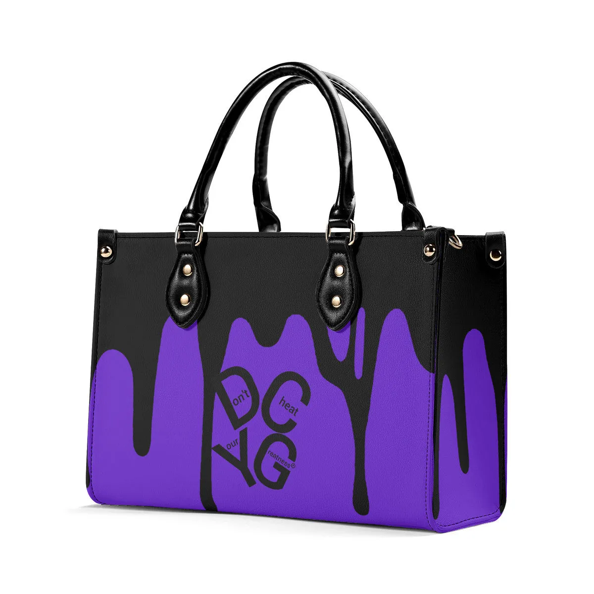 DRIP LO Black Logo & Purple Multiple Sizes Upgraded Luxury Women PU Leather Handbag