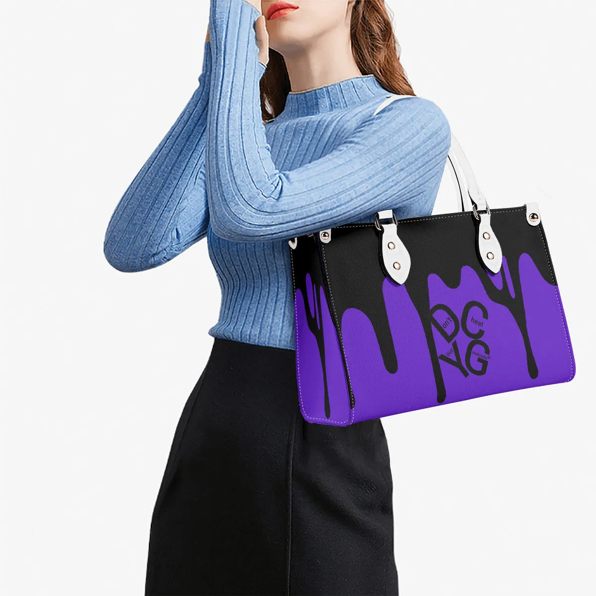 DRIP LO Black Logo & Purple Multiple Sizes Upgraded Luxury Women PU Leather Handbag