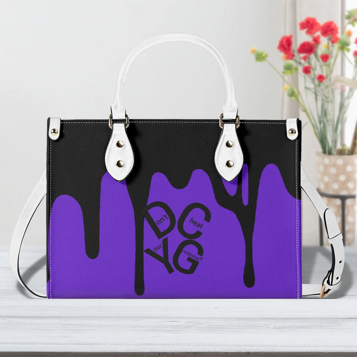 DRIP LO Black Logo & Purple Multiple Sizes Upgraded Luxury Women PU Leather Handbag
