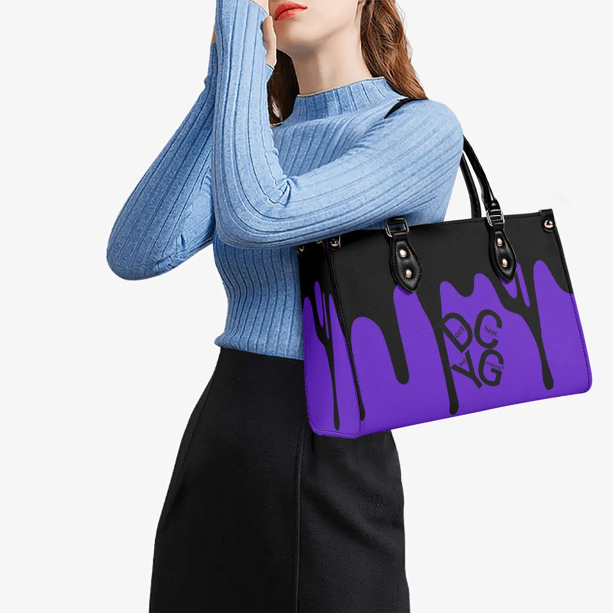 DRIP LO Black Logo & Purple Multiple Sizes Upgraded Luxury Women PU Leather Handbag