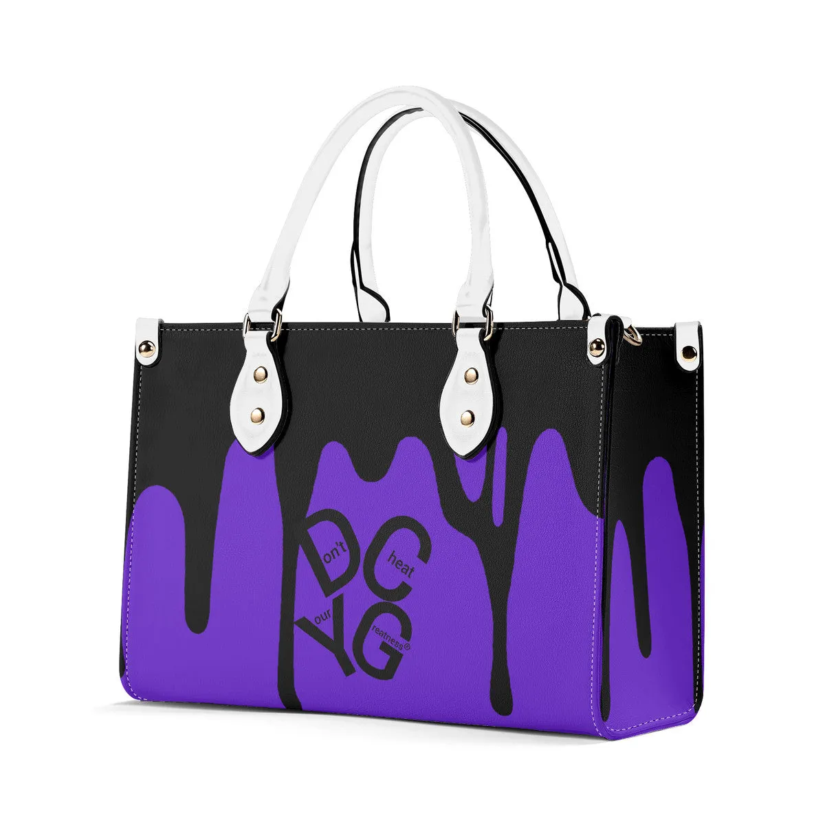 DRIP LO Black Logo & Purple Multiple Sizes Upgraded Luxury Women PU Leather Handbag