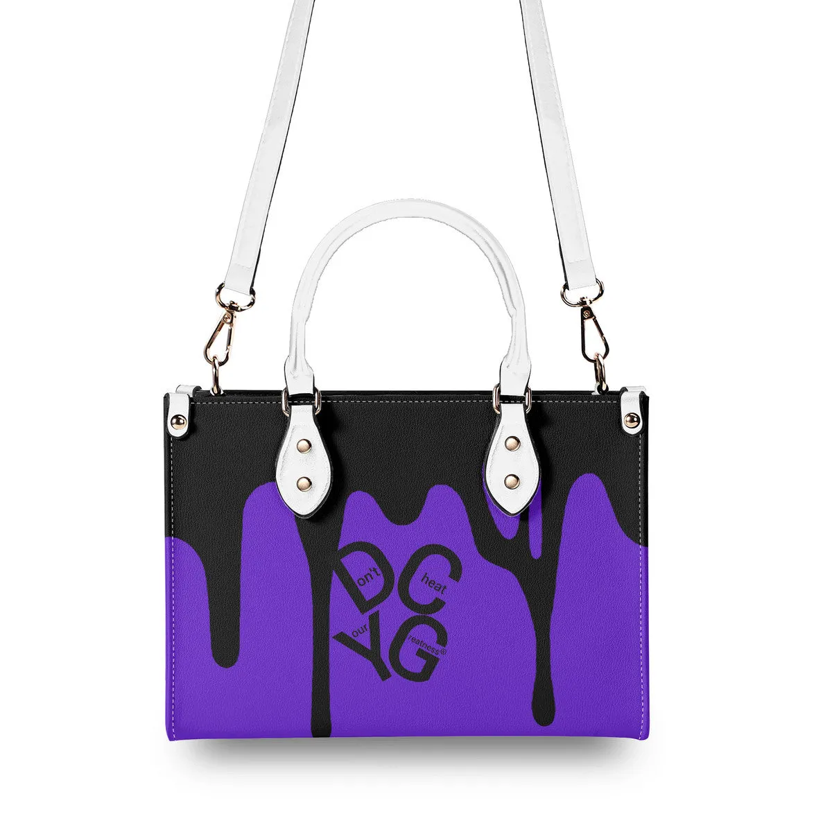 DRIP LO Black Logo & Purple Multiple Sizes Upgraded Luxury Women PU Leather Handbag