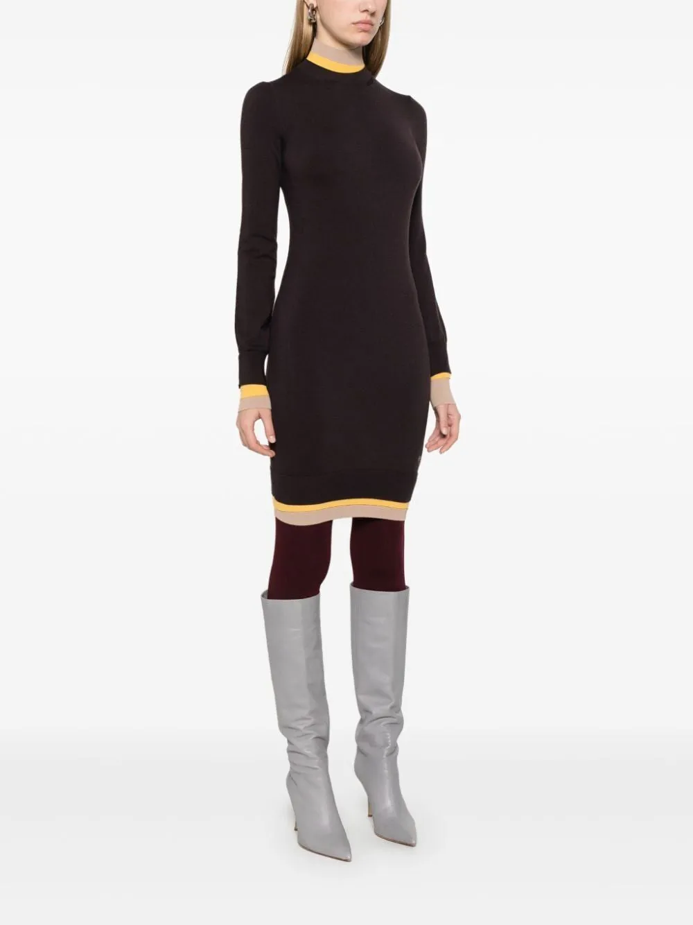 FENDI ML Mini Dress with Two-Tone Neck and Cuffs