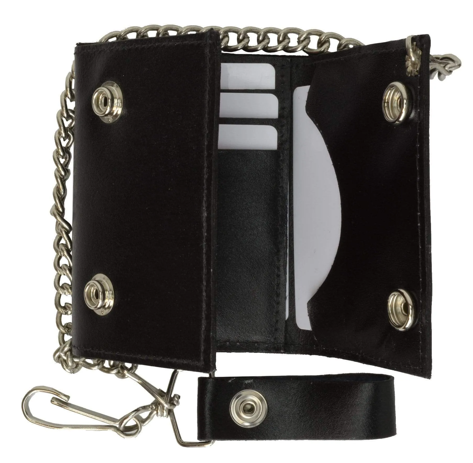 Genuine Leather 8 Ball Logo Trifold Biker's Wallet ID Card Holder w/ Chain 1046-10 (C)