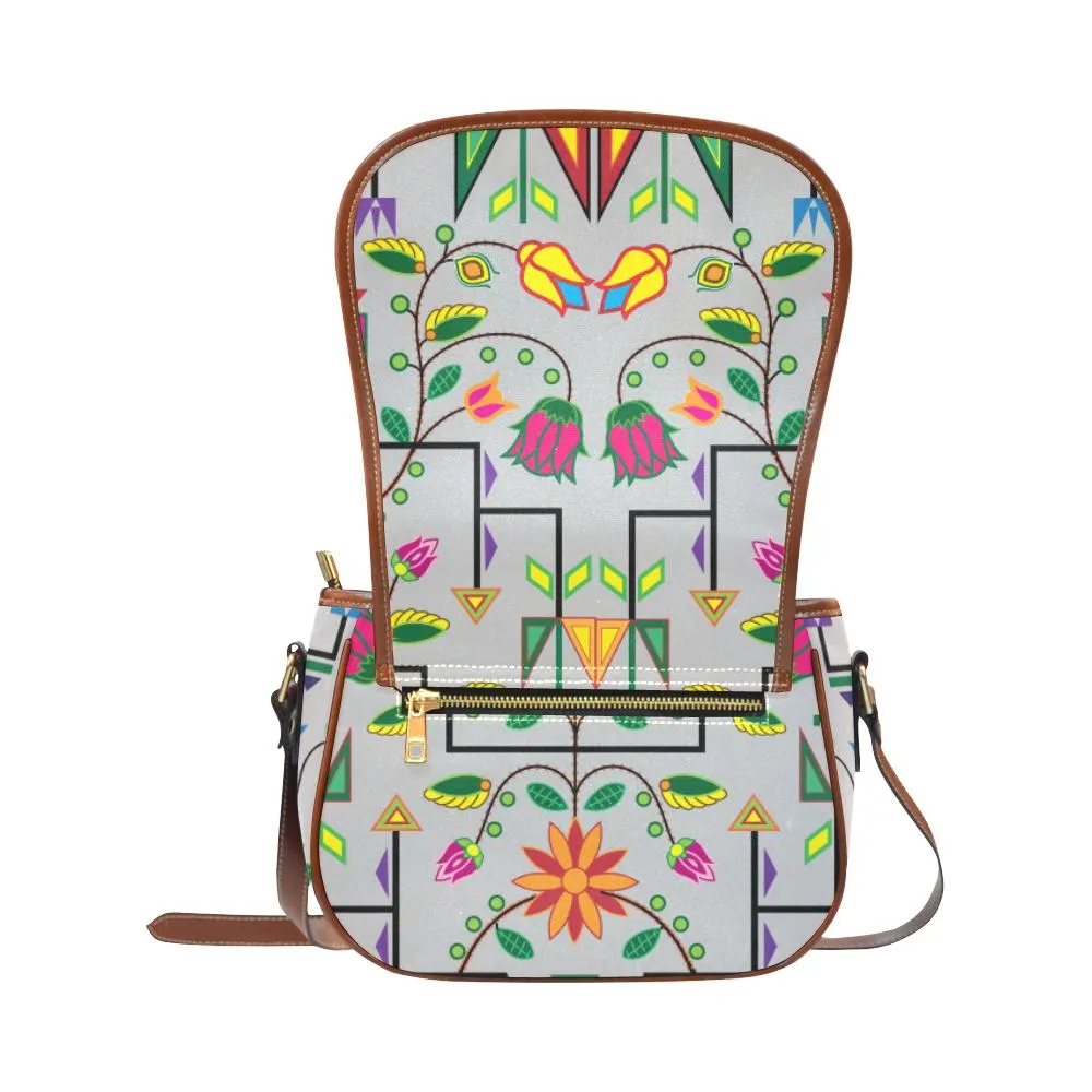 Geometric Floral Summer - Gray Saddle Bag/Small