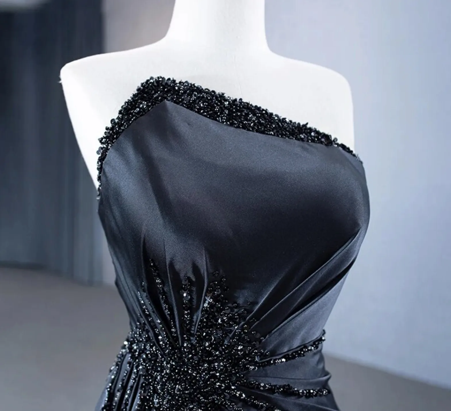 Hand Beaded Black Evening Formal Party Gown