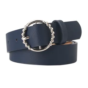 Jeans Pu Belt Fashion round Buckle Pattern All-Match Dress Decorative Belt