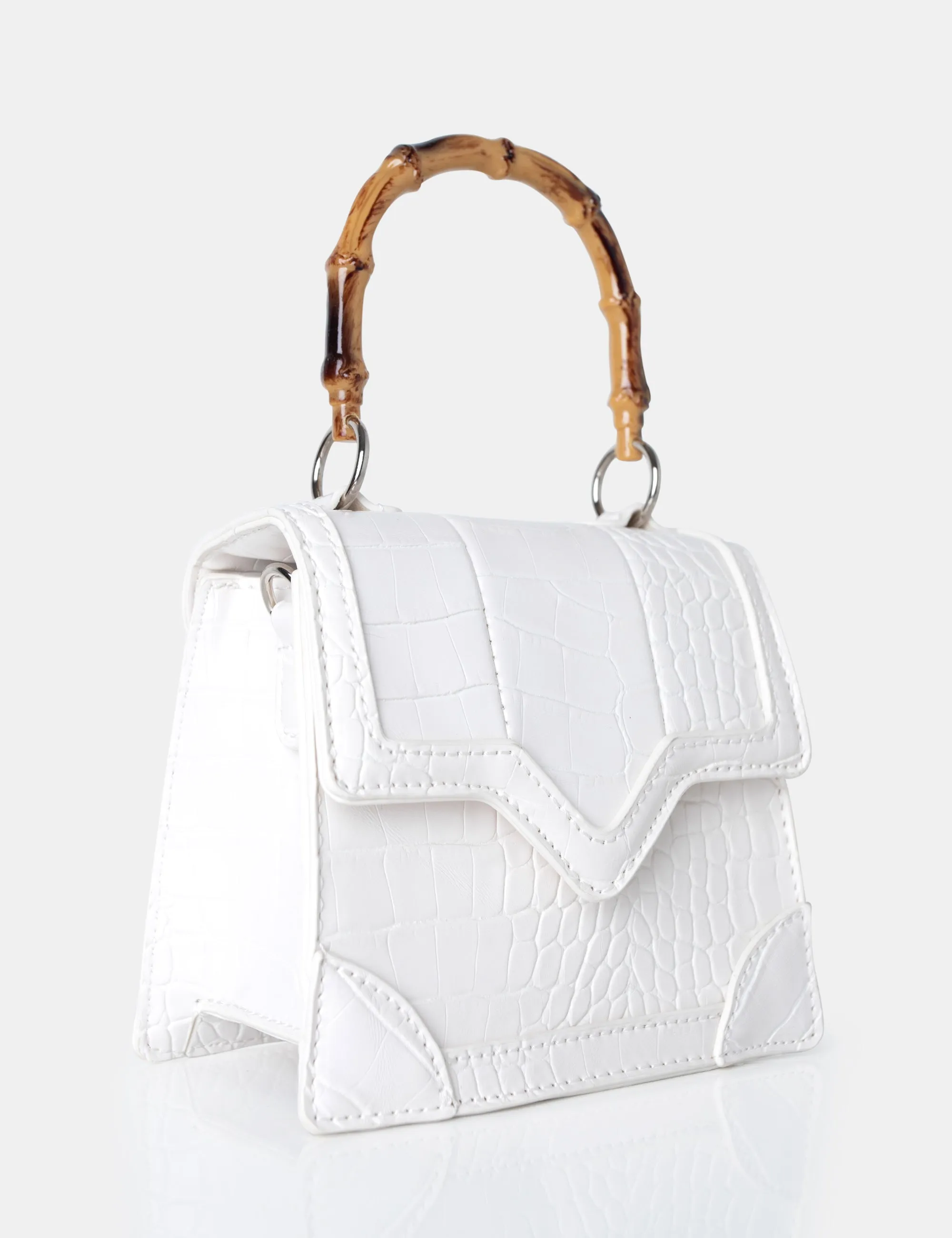 Jessica White Bamboo Top Handle Croc Mini Bag