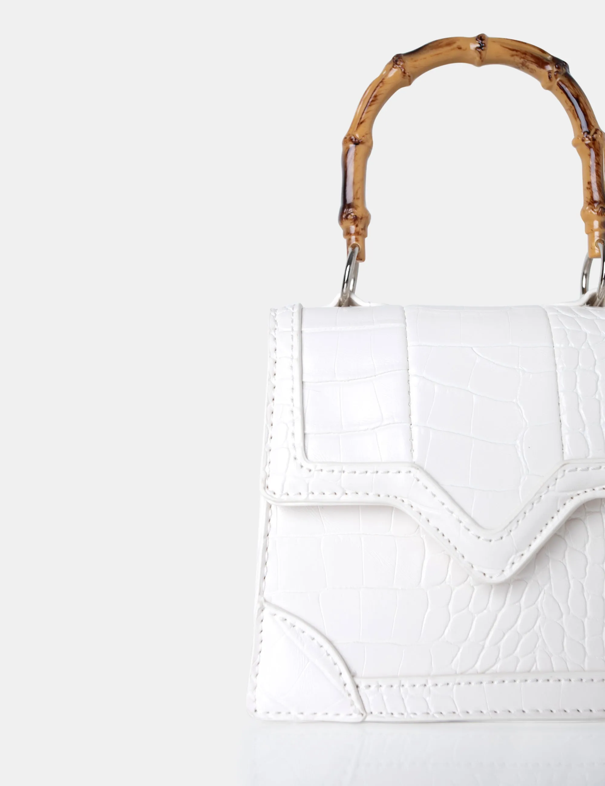 Jessica White Bamboo Top Handle Croc Mini Bag