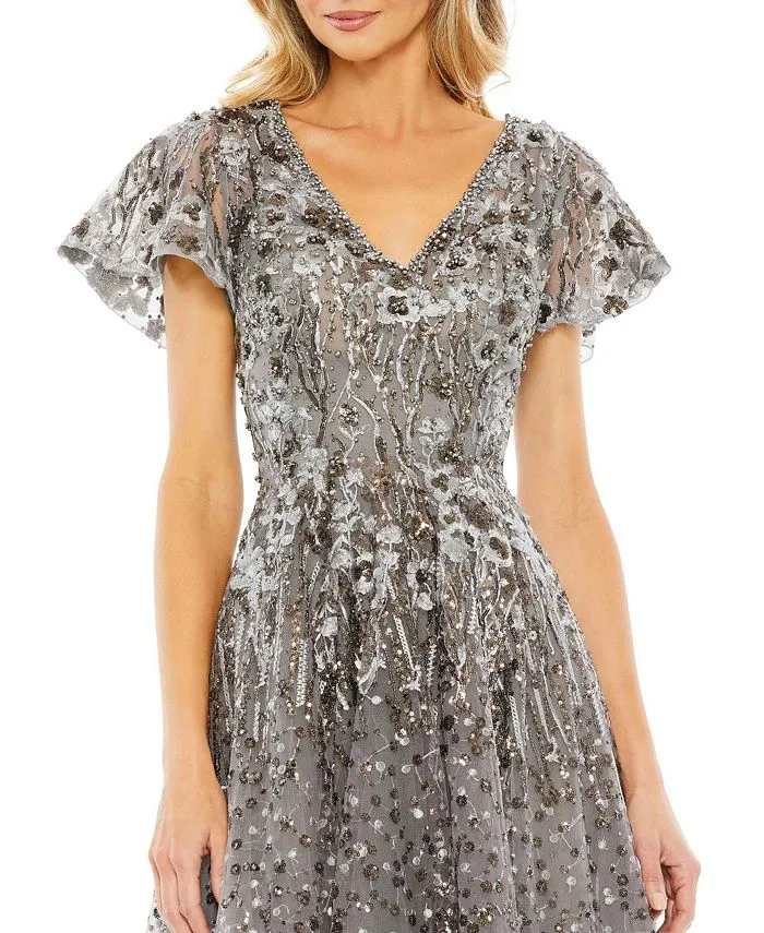 Mac Duggal Women's Embellished Butterfly Flare Dress, Silver