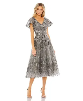 Mac Duggal Women's Embellished Butterfly Flare Dress, Silver