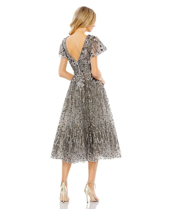 Mac Duggal Women's Embellished Butterfly Flare Dress, Silver