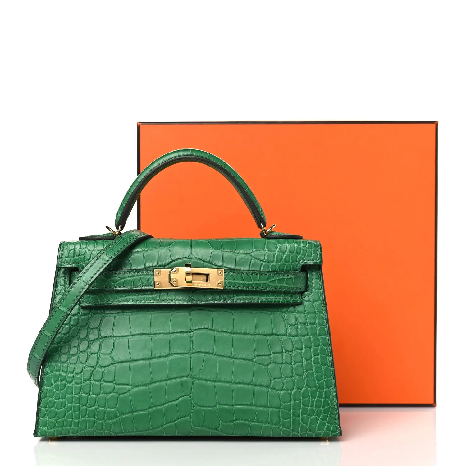 Matte Alligator Mini Kelly Sellier 20 Vert Cactus