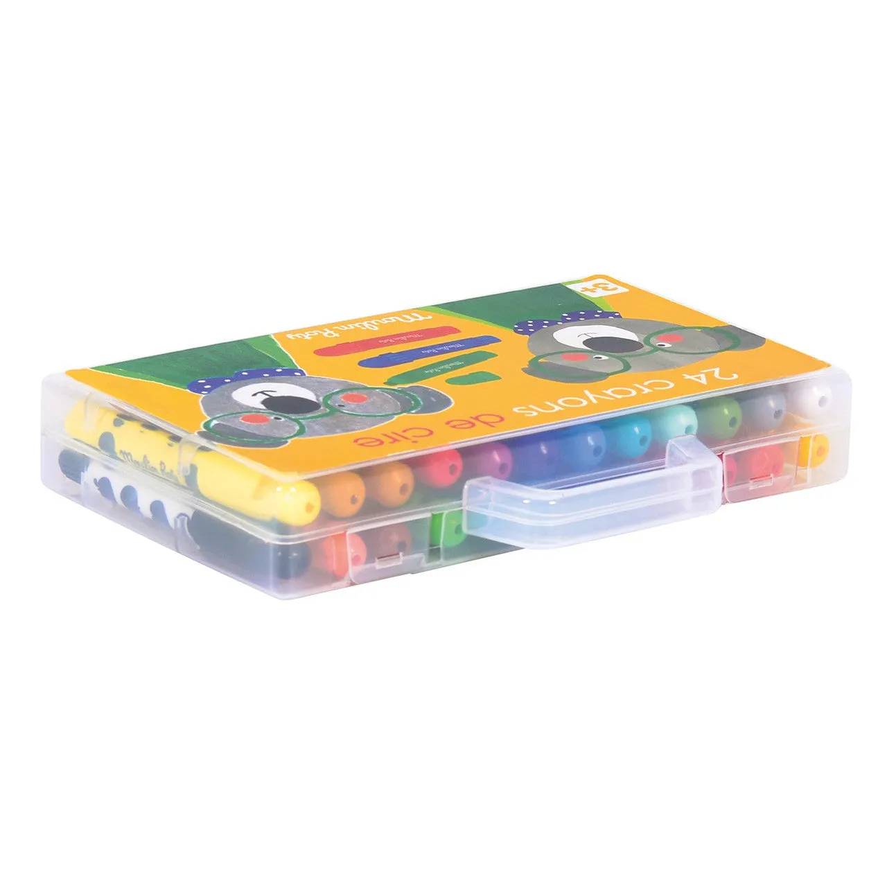 Moulin Roty Les Popipop Children Drawing Skills Development Little Suitcase of 24 Colourful Wax Crayons