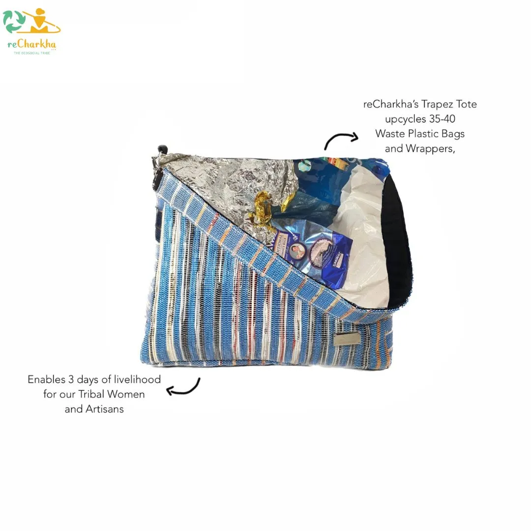 Multicolored Shimmery Striped Upcycled Handwoven Trapeze Tote (TT0125-006) PS_W