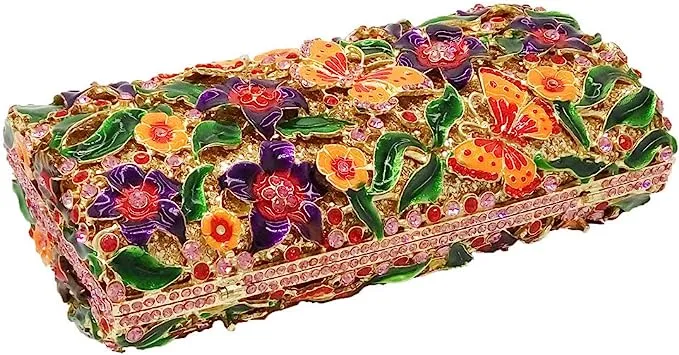 Orange Floral Rhinestone Evening Bag