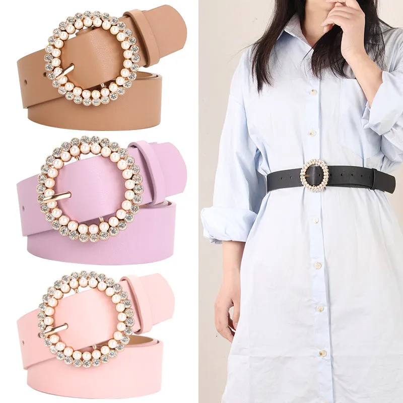 Pearl Alloy Buckle Intellectual Atmosphere Color Multi-Choice Decorative Dress Belt