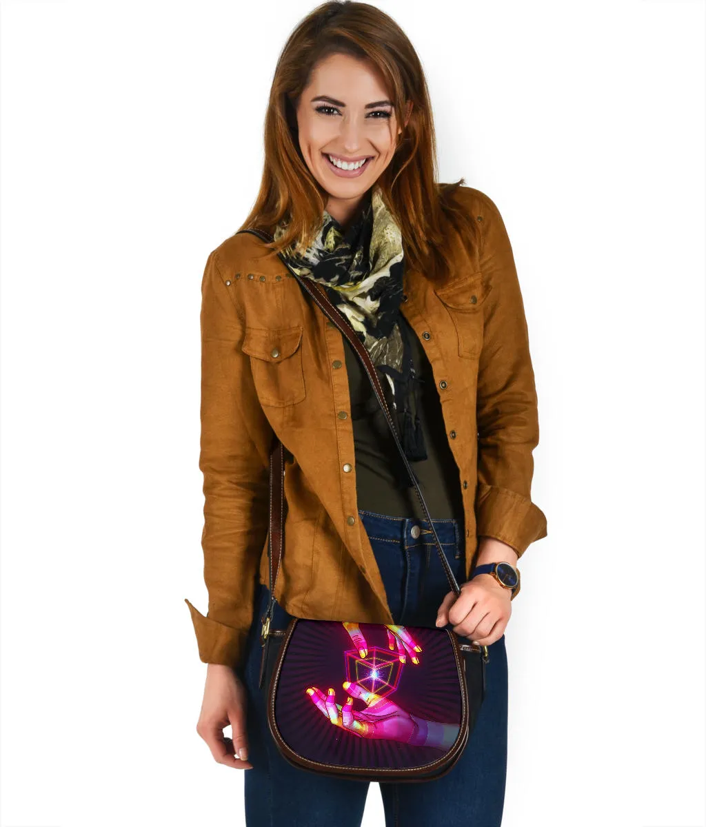 Psy Hands Geometry Leather Saddle Bag | Phazed