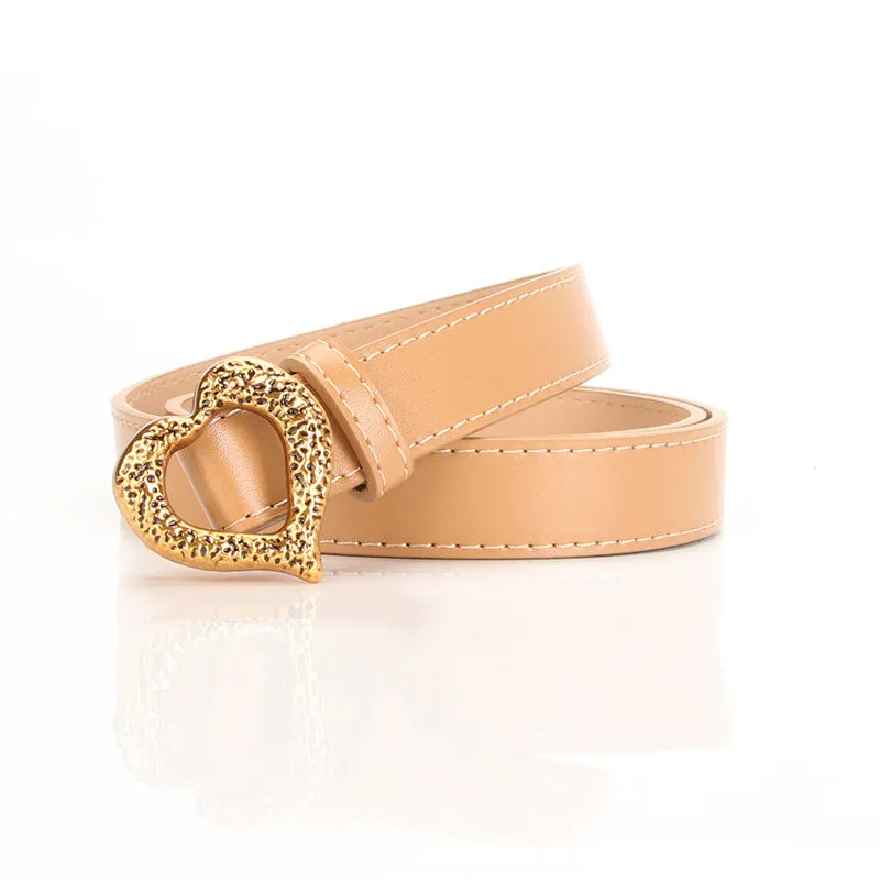 Retro Gold Heart Buckle Imitation Leather Belt Fashion All-Match Business Suit and Dress Decorative Band