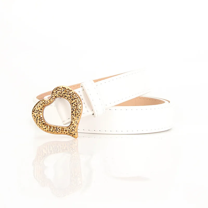 Retro Gold Heart Buckle Imitation Leather Belt Fashion All-Match Business Suit and Dress Decorative Band