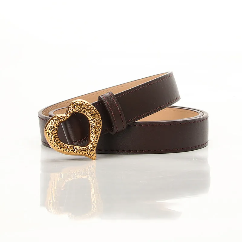Retro Gold Heart Buckle Imitation Leather Belt Fashion All-Match Business Suit and Dress Decorative Band