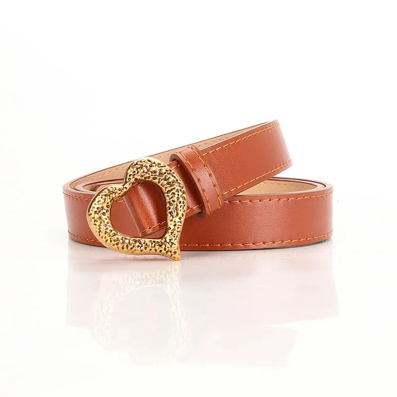 Retro Gold Heart Buckle Imitation Leather Belt Fashion All-Match Business Suit and Dress Decorative Band